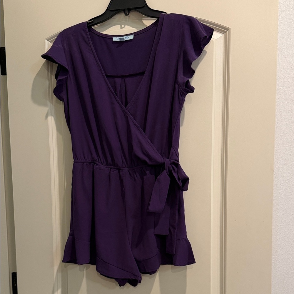 She + Sky Deep Purple V-Neck Romper